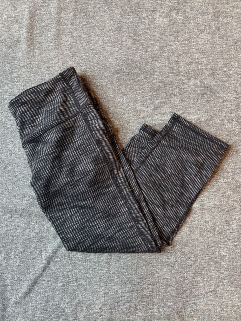 Athleta Striped Black Gray Cropped Athletic Leggings